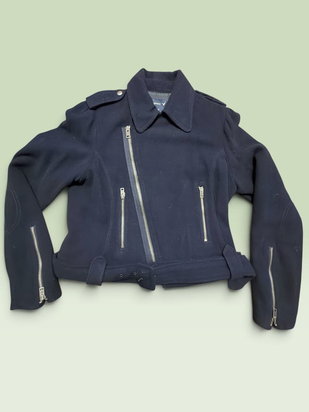 American Eagle Outfitters Women’s Navy Asymmetrical Zip Moto Jacket Wool